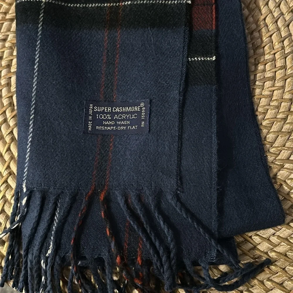 Men’s Super Cashmore Navy, Red & White Plaid Fringe Super Soft Winter Scarf